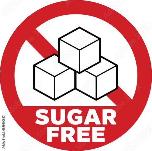 Sugar Free Label with Crossed Out Sugar Cubes Icon for Health and Diet Awareness