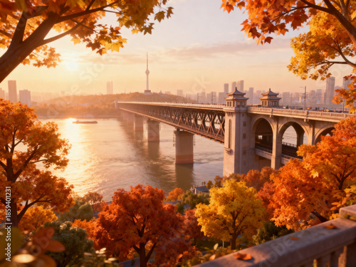 Landmark Scenery of the Yangtze River Bridge in Wuhan, Hubei, China