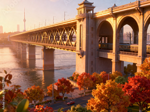 Landmark Scenery of the Yangtze River Bridge in Wuhan, Hubei, China