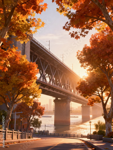 Landmark Scenery of the Yangtze River Bridge in Wuhan, Hubei, China