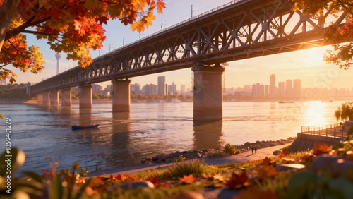 Landmark Scenery of the Yangtze River Bridge in Wuhan, Hubei, China