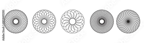 Black mandala line art pattern set on clean white background for graphic design.