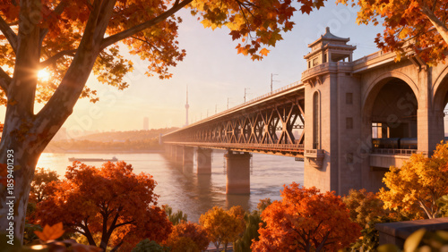 Landmark Scenery of the Yangtze River Bridge in Wuhan, Hubei, China