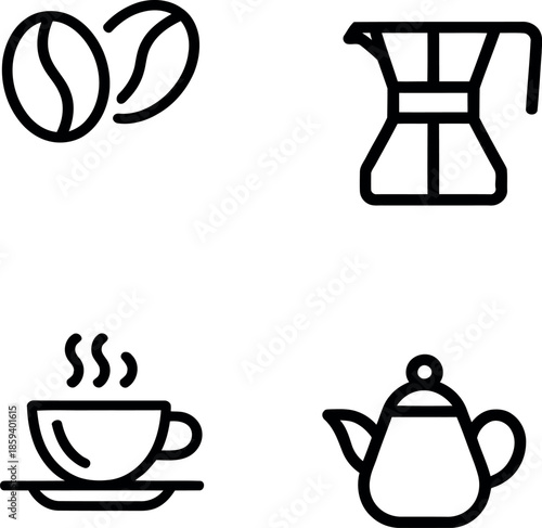 Icon Set of Coffee and Tea Items for Beverage Illustration
