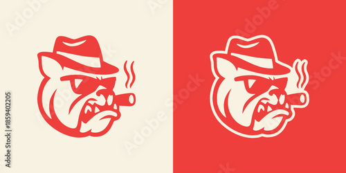 Angry Bulldog Wearing a Fedora and Smoking a Cigar.
