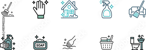 Cleaning icons set for home hygiene and sanitation