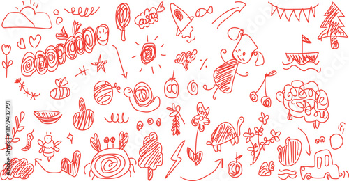 collection of hand-drawn doodles featuring various objects and symbols. minimalist