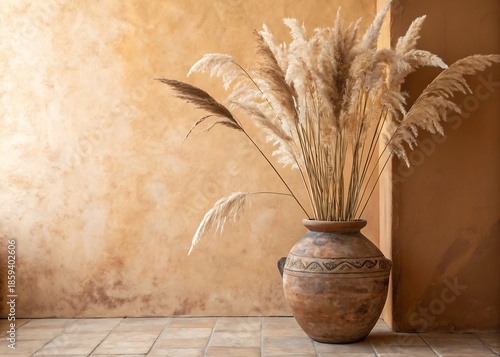 Terracotta Vase With Dried Pampas Grass Minimal Home Decor