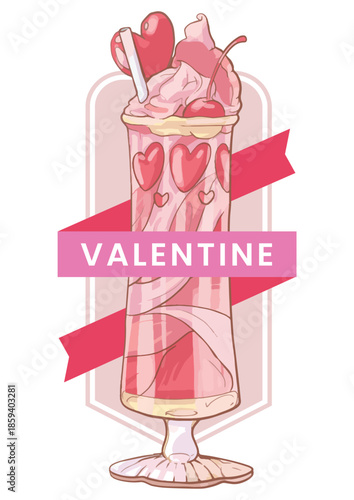 Valentine Ice Cream Sundae with Heart Decorations