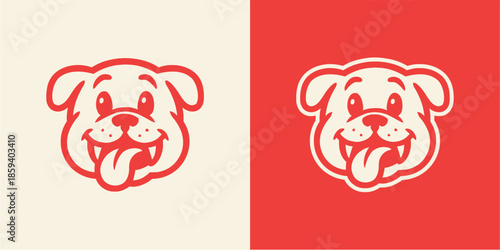 Cute cartoon dog face with tongue out, retro style illustration.