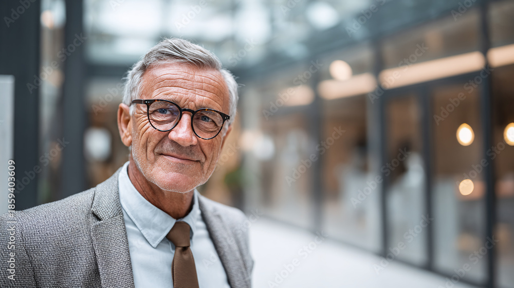 Fototapeta premium mature businessman portrait inside office confident smile representing authority leadership and financial expertise concept