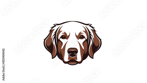 A headshot illustration of a canine, featuring two-tone brown and white coloring, with a focused gaze and a neutral expression
