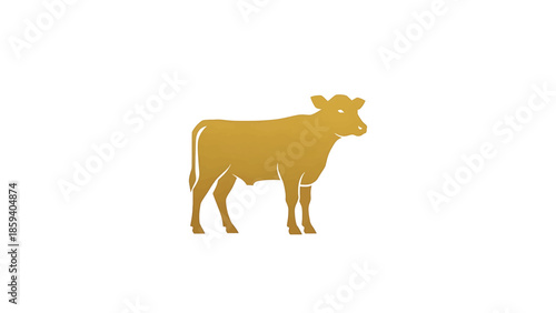 A golden, textured silhouette of a cow stands in profile against a white backdrop. The animal is complete with hooves, and horns