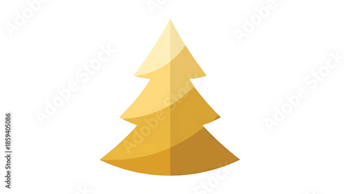 A geometric illustration of a golden fir tree composed of simple shapes with shading details, set against a white background
