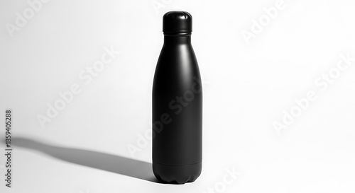 Matte black stainless steel bottle mockup for eco-friendly hydration and sustainable lifestyle branding.