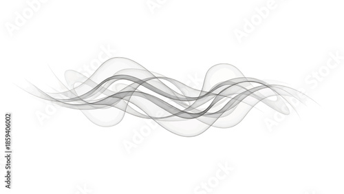 A flowing abstract design of gray, translucent curves on a white background, resembling smoke or waves, offering a sense of motion