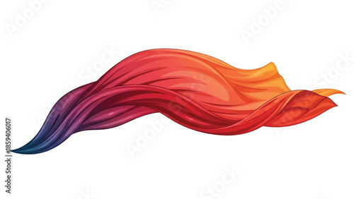 A flowing, abstract form of vibrant colors, starting from deep blue to red and ending with yellow on a white background. This visual depicts movement and fluidity