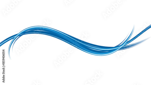 A flowing blue and white wave design element, curving and arcing across a white background. Illustrative abstract graphic