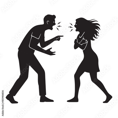 A heated argument between a man and a woman depicted in silhouette
