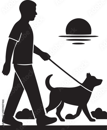 Man walking dog silhouette isolated on transparent background