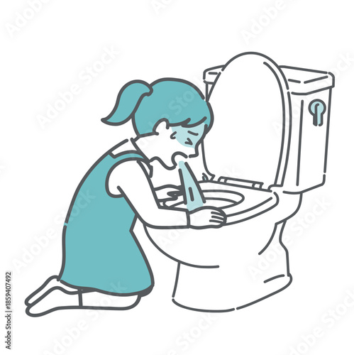 トイレで激しく嘔吐する女の子のイラスト