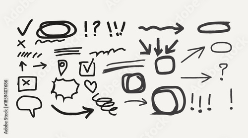 A collection of hand drawn punctuation marks and symbols