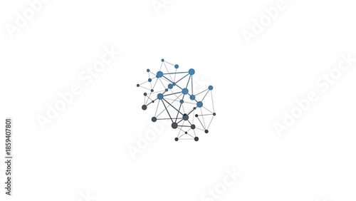 A graphical representation of interconnected nodes and lines in varying shades of blue, centered on a white background, representing connection