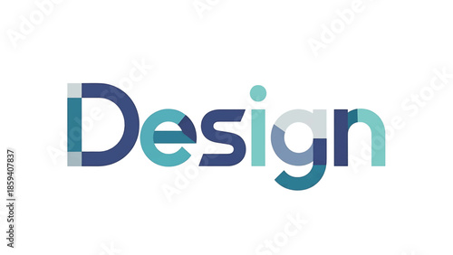 A graphical representation of the word "Design" in a textured, layered style using shades of blue and green. The background is pure white