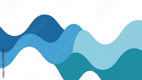 A graphical representation of interconnected wave-like shapes, using a palette of blues against a white background. This design is abstract and simple