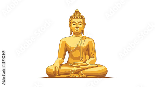 A golden statue of a seated figure in meditation, depicting serenity and peace. The figure has a serene expression