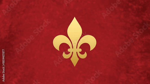 A golden stylized fleur-de-lis emblem against a textured, deep-red background. The emblem is centered, showcasing detail. The red has slight visual texture
