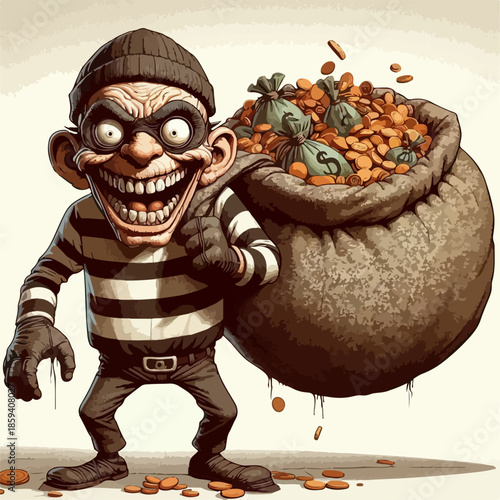 Illustration of a thief carrying a sack
