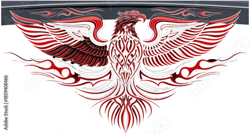 Abstract eagle design red and gray on black background