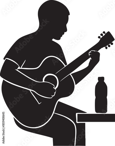 Man playing guitar isolated on transparent background