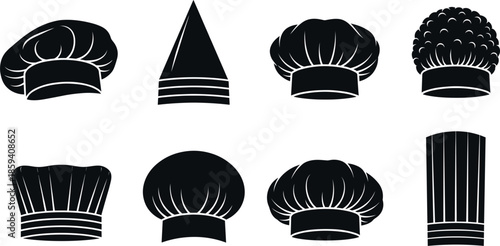Vector Set of Diverse Chef and Cook Hat Silhouettes for Culinary Branding