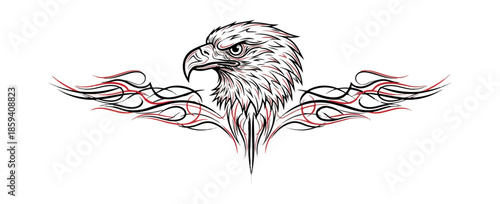 Eagle head with wings design on black background