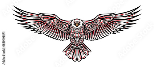 Eagle illustration with open wings and decorative pattern