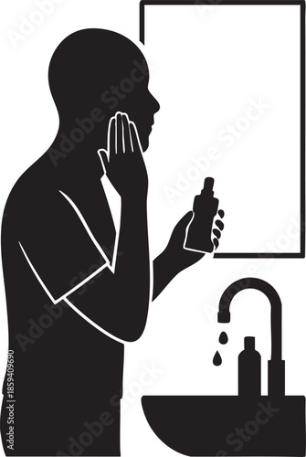 Man washing face isolated on transparent background