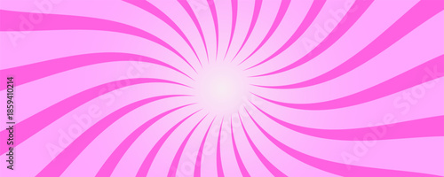 Candy color sunburst background. Abstract pink cream sunbeams design wallpaper. Colorful spinning lines for template, banner, poster, flyer. Sweet rotating cartoon swirl or whirlpool. Vector backdrop