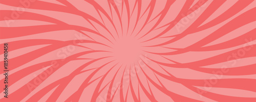 Candy color sunburst background. Abstract pink cream sunbeams design wallpaper. Colorful spinning lines for template, banner, poster, flyer. Sweet rotating cartoon swirl or whirlpool. Vector backdrop