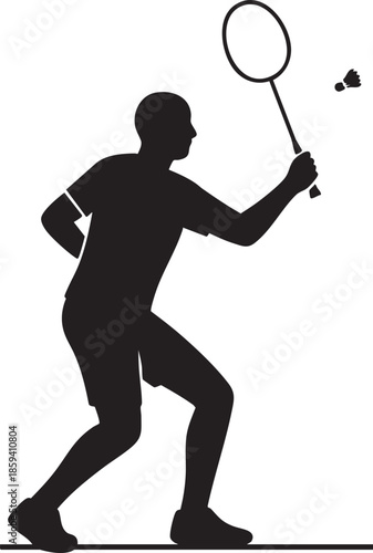 Badminton player swinging racket, isolated on transparent background