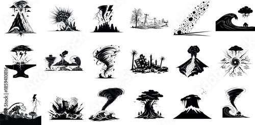 Collection of Natural Disasters and Weather Phenomena Illustrations