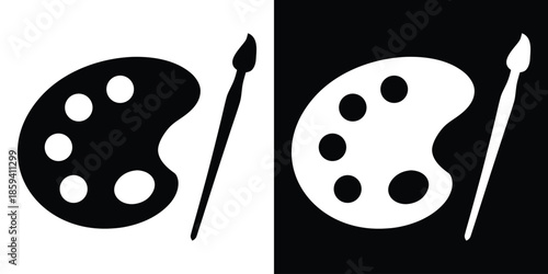 Painter palette vector, paint brush icon, Artistic paint palette and brush