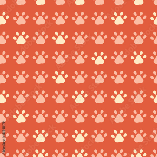 Hand drawn drawn dog paw silhouette seamless pattern. Abstract background with hand drawn doodle shapes.