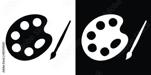 Painter palette vector, paint brush icon, Artistic paint palette and brush