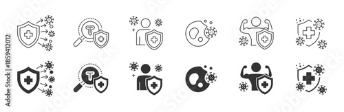 Immune system icon set. virus protection , hygiene shield, bacterial prevention, immune business concept  , Vector illustration.