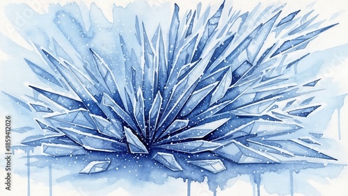 Abstract watercolor ice shards in cool blue for winter background