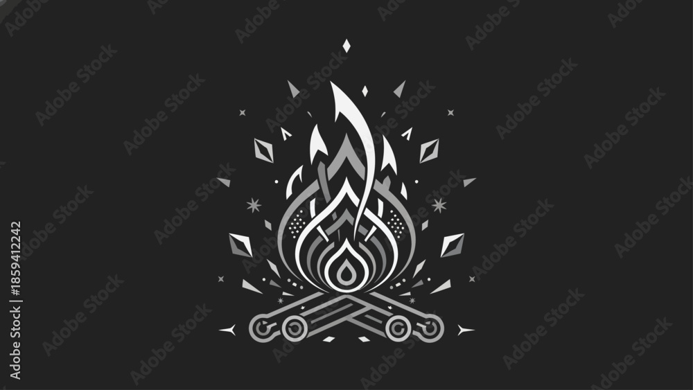 Obraz premium Artistic campfire illustration with intricate design and detailed elements, perfect for creative projects.