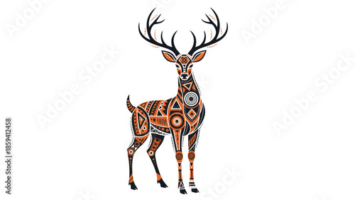 Artistic deer illustration with intricate patterns and majestic antlers standing proudly.