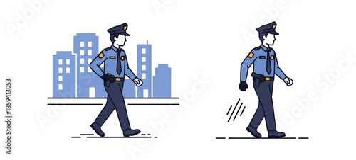 Police officer walking cityscape illustration